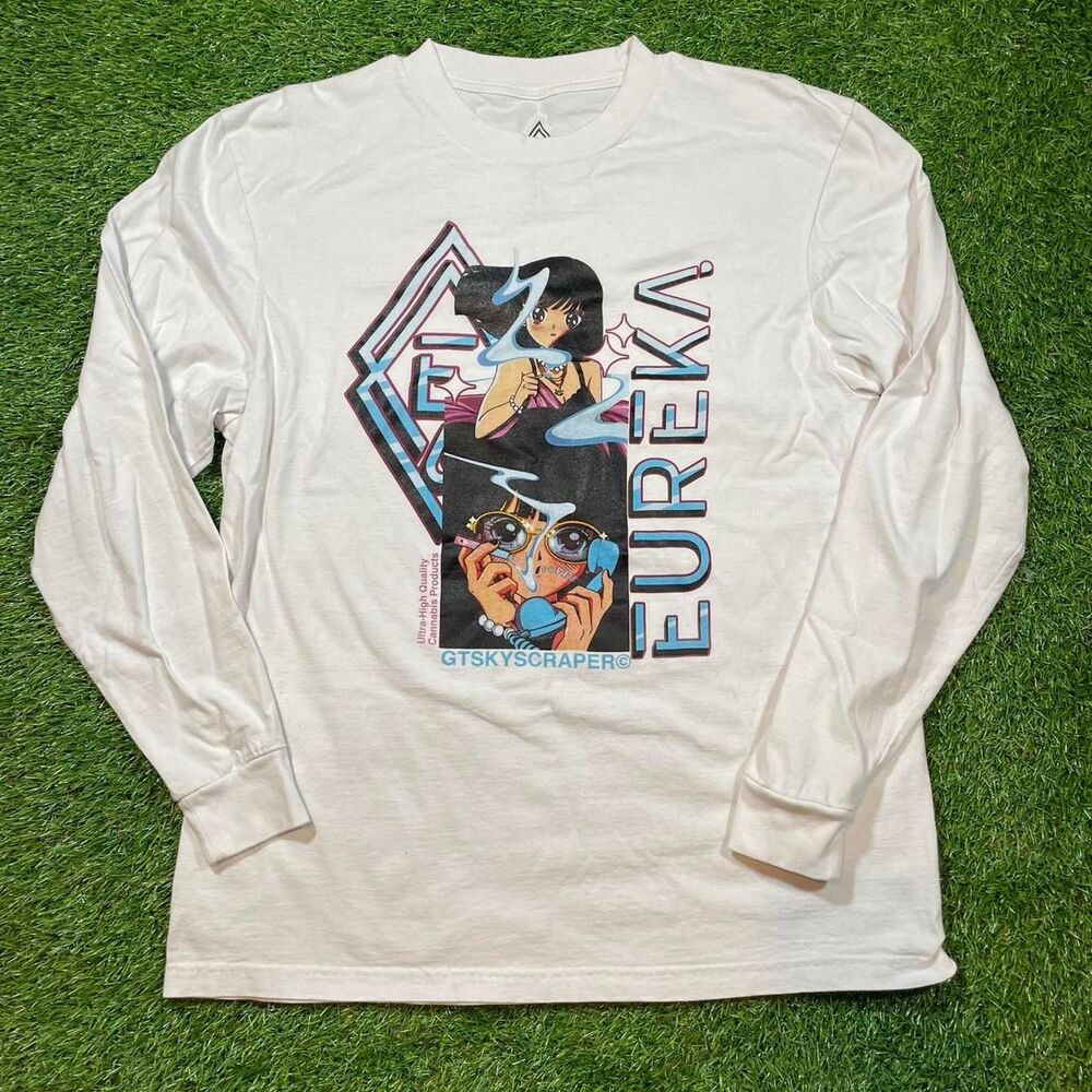 Eureka 420 brand anime girl white long sleeve graphic shirt Size L